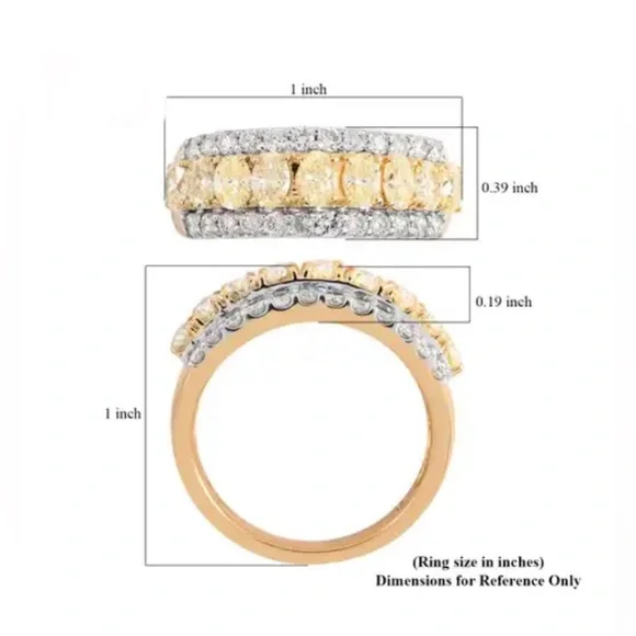 18K Yellow Gold Natural Yellow and White Diamond Band Ring 2.05 ctw